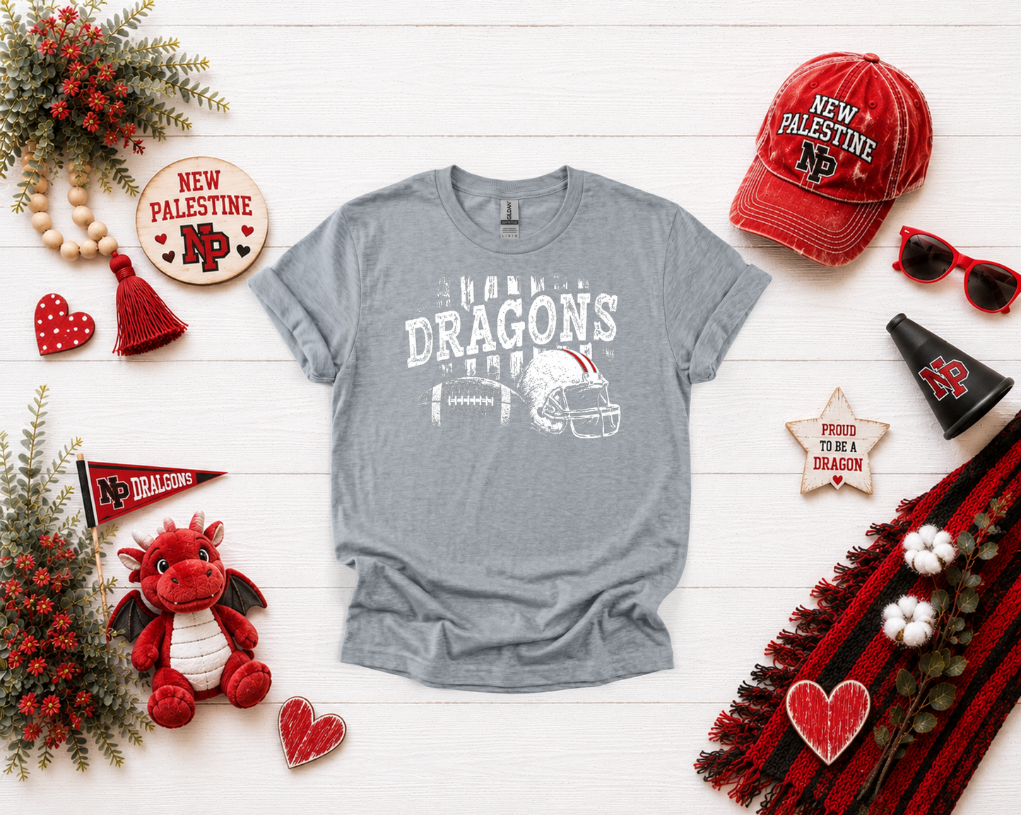 New Palestine Dragons Distressed Football Design