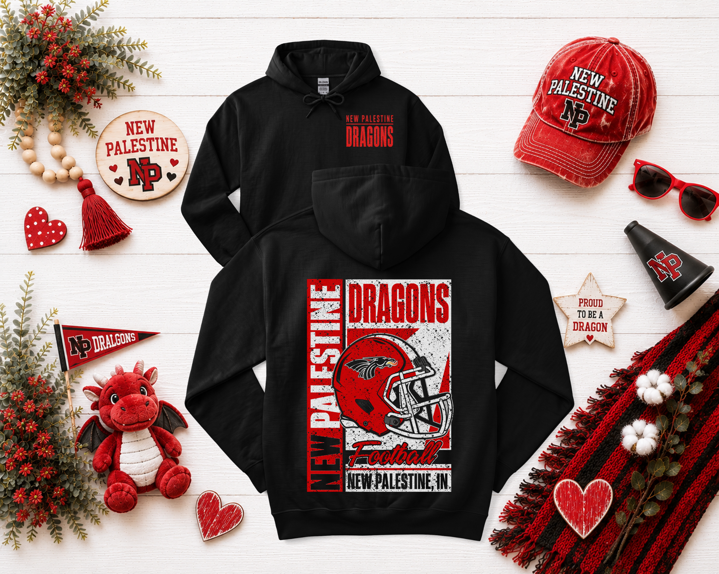 New Palestine Dragons Front & Back Football Design