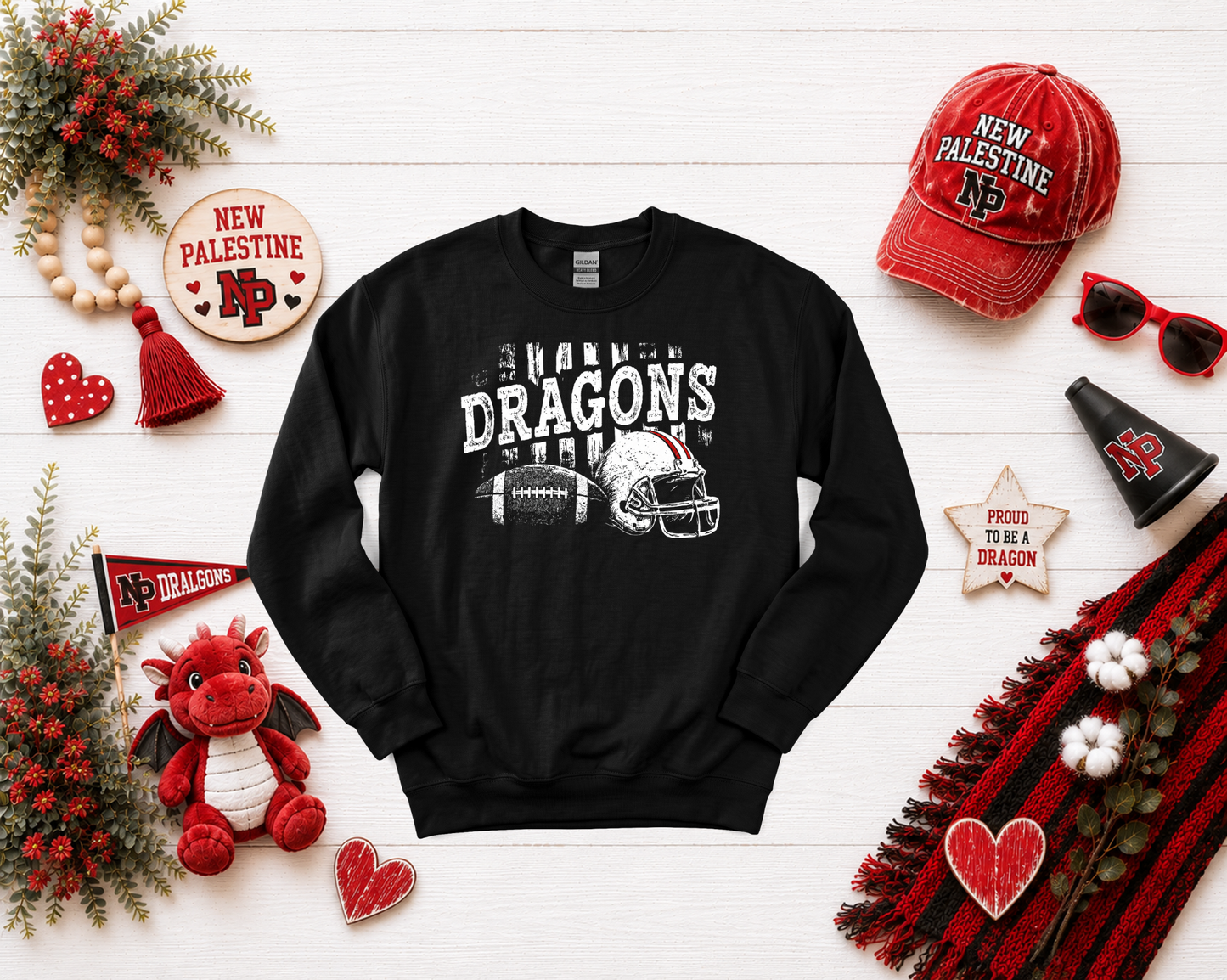 New Palestine Dragons Distressed Football Design