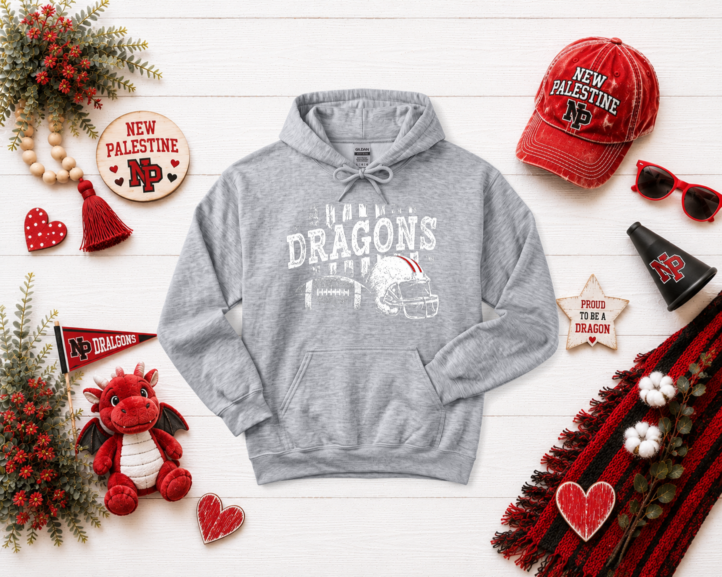 New Palestine Dragons Distressed Football Design