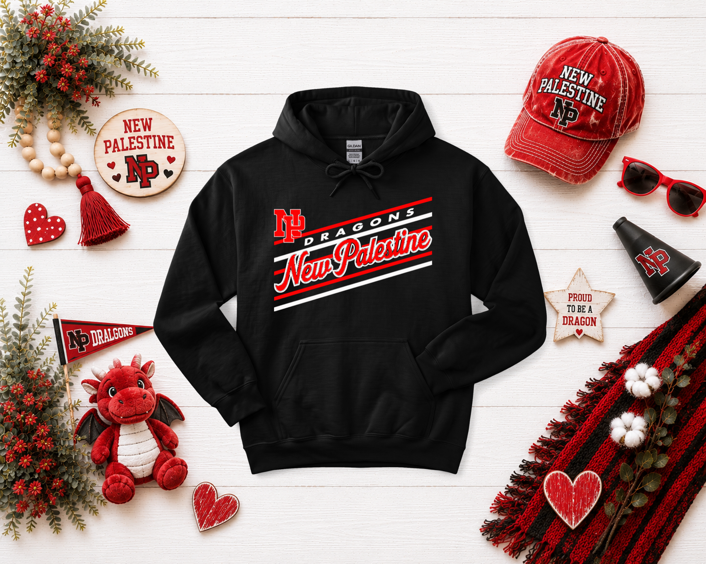 New Palestine Dragons Retro-Stripe Design