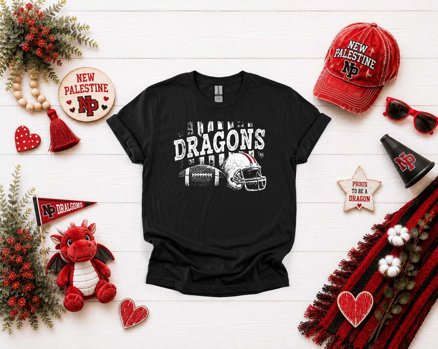 New Palestine Dragons Distressed Football Design